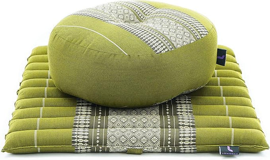 Leewadee Meditation Cushion Set – 1 Small Zafu Yoga Pillow and 1 Small Roll-Up Zabuton Mat Filled with Kapok