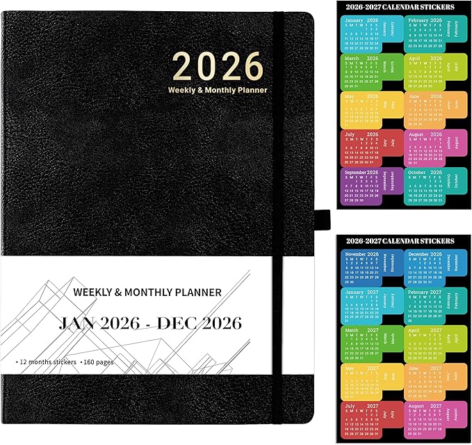 2026 Planner - JAN 2026 - DEC 2026, Planner Weekly and Monthly, Planner 2026, 8.5" x 11", Leather Cover Planners with Thick Paper, Back Pocket with Notes Pages, Black