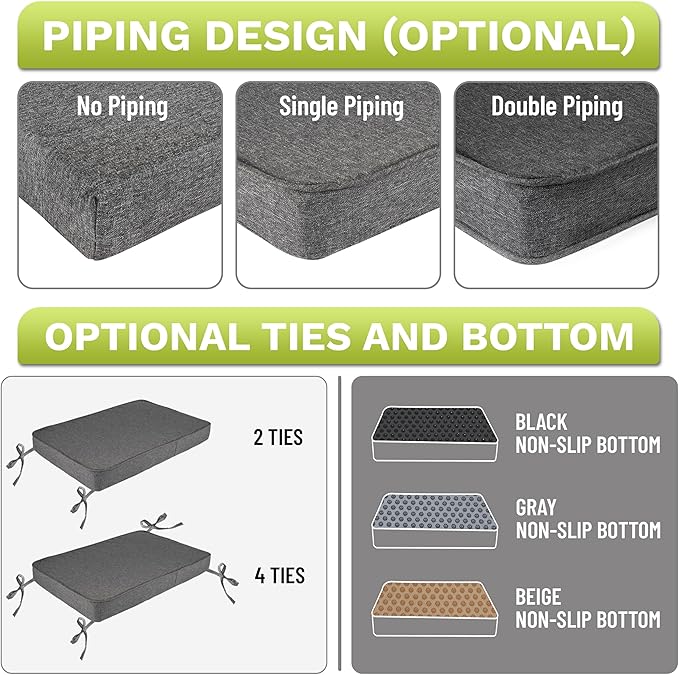 Royal Shade Custom Size Cushion Cover - Replaceable for Bench, Chair, Sofa, Indoor/Outdoor Furniture, Window Seat - Choose Colors/Fabrics (Custom Sizes) (6 Inch Thick)