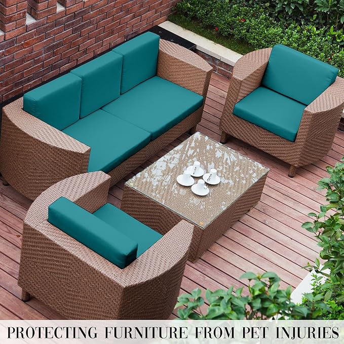 12Pcs Patio Cushion Covers Waterproof, Cushion Covers, Stretch Outdoor Couch Covers, Patio Couch Slipcovers, Patio Cushion Covers Replacement, Outdoor Chair Cushion Covers(Peacock Blue)