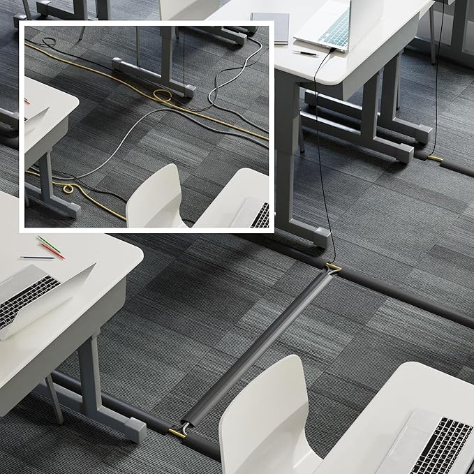 D-Line 30ft Floor Cord Cover, Floor Cable Protector, Extension Cord Cover, Protect Wires & Prevent Cable Trips, Cable Management Solution - Cord Cavity = 0.63" (W) x 0.31" (H) - Black