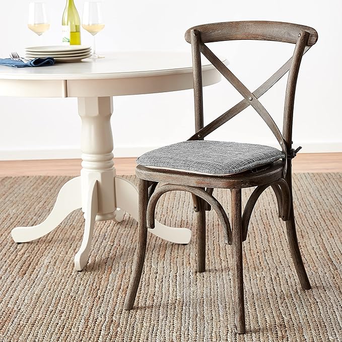 Sweet Home Collection Chair Cushion Memory Foam Pads with Ties Honeycomb Pattern Slip Non Skid Rubber Back Rounded Square 16" x 16" Seat Cover, 4 Pack, Aria Gray/Black