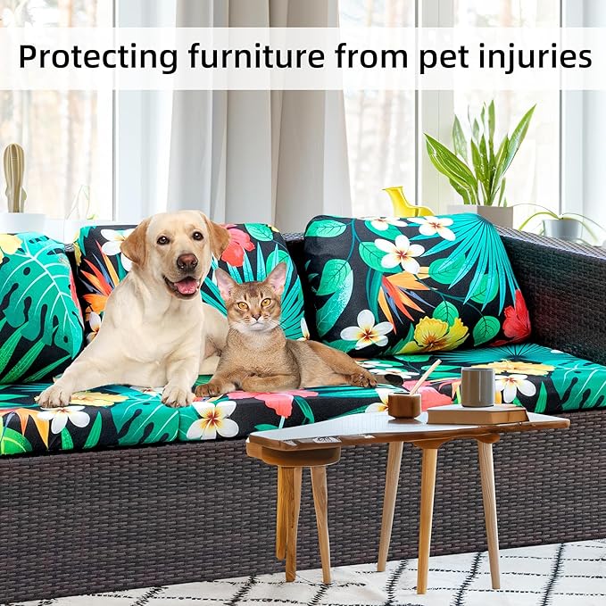 8Pcs Stretch Patio Cushion Covers,Outdoor Couch Covers Replacement,Outdoor Couch & Sofa Slipcovers,for Patio Furniture Cushion Covers,Washable Reusable Furniture Protector (Floral Leaf,Cover Only)