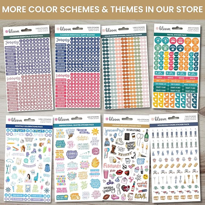 bloom daily planners Muted Neutrals Calendar Essentials Planner Stickers - 8 Sheets, 1629 Stickers Per Pack! - Color Coordinating Monthly Headings, Dates, Icons, Etc. - Aesthetic Boho
