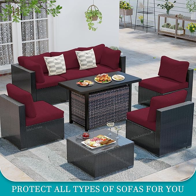 12Pcs Stretch Patio Cushion Covers,Outdoor Couch Covers Replacement,Outdoor Couch & Sofa Slipcovers,for Patio Furniture Cushion Covers,Washable Reusable Furniture Protector (Wine red,Cover Only)