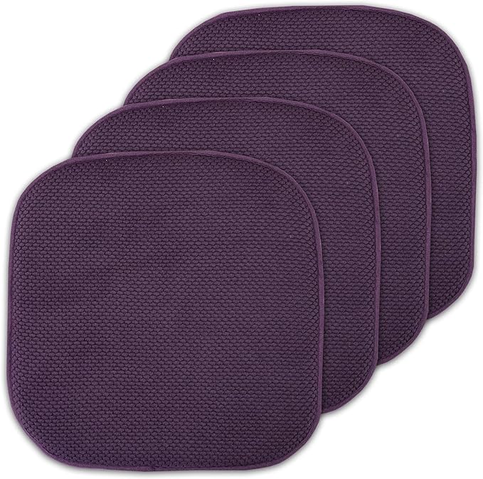 Sweet Home Collection Cushion Memory Foam Chair Pads Honeycomb Nonslip Back Seat Cover 16" x 16" 4 Pack Eggplant Purple