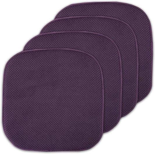 Sweet Home Collection Cushion Memory Foam Chair Pads Honeycomb Nonslip Back Seat Cover 16" x 16" 4 Pack Eggplant Purple