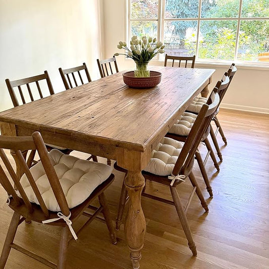 Barnett Home Decor Dining Chair Cushions with Ties – Size Small 15 x 17 - Latex Foam Fill, 100% Cotton, Machine Washable Chair Pads for Kitchen Chairs, Made in USA (Cotton Duck Natural/Pack of 2)