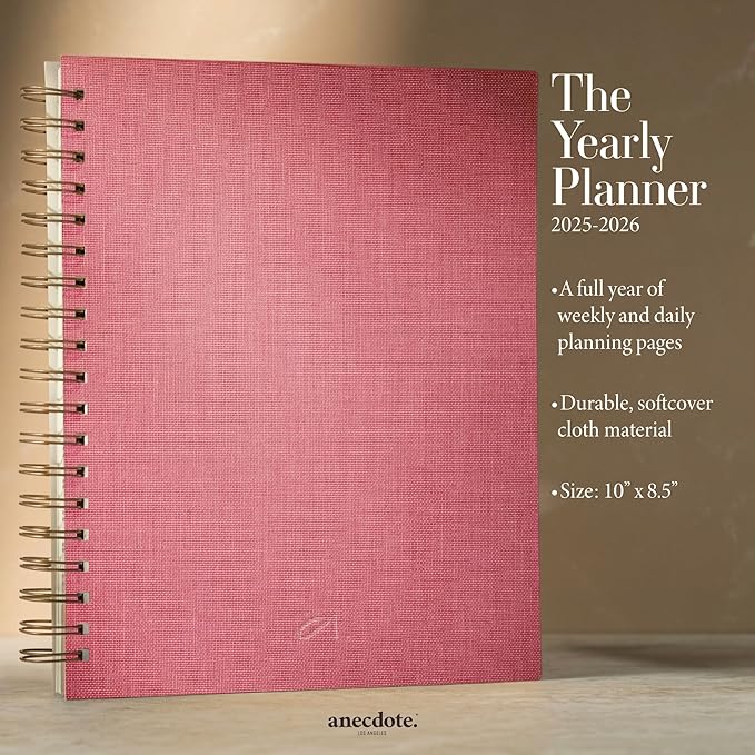 Anecdote Planner 2026 (8.5" x 10") Spiral Yearly Planner - 2026 Planner Weekly and Daily - Features a Library Buckram Cover, Brass and A4 Size Bleed-Resistant Paper - Organize All 52 Weeks. Start Anytime – Blossom