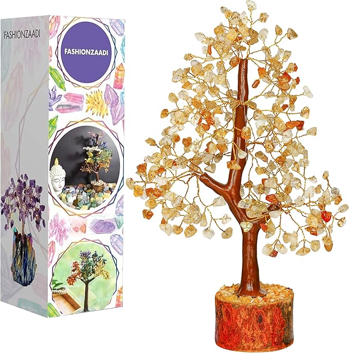 FASHIONZAADI Crystal Tree Gifts for Women, Chakra Healing Citrine Crystals Handmade Tree of Life for Home and Office Desk Decoration, Reiki Healing, Good Luck, Positive Energy, Money, Birthday Gifts