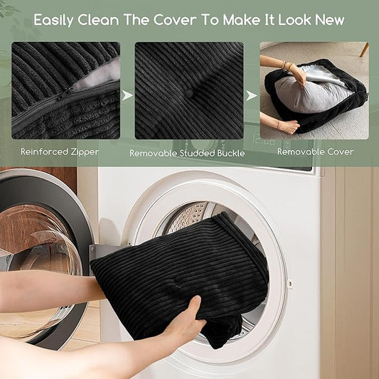 6" Washable Floor Pillow Cushion for Adults, Meditation Cushion Pillow, Large Square Floor Sitting, Removable Tufted Corduroy Cover, for Tatami Living Room or Yoga, 22x22 Inch, Machine Washable