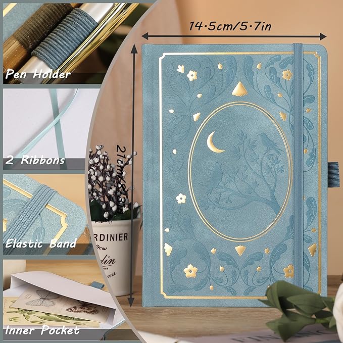 TIEFOSSI Bullet Dot Notebooks, A5 Hardcover Dot Journals for Writing Women, 160gsm Thick Paper, 190 Numbered Pages, for Planner Organization