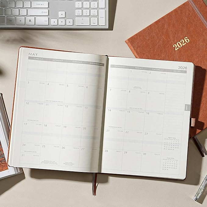 2026 Planner - 2026 Planner Weekly and Monthly, Jan.2026 - Dec.2026, 9" x 11", Weekly Monthly Planner 2026, Calendar Planner with Pen Holder + Elastic Closure + Leather Hardcover +Bookmarks - Brown