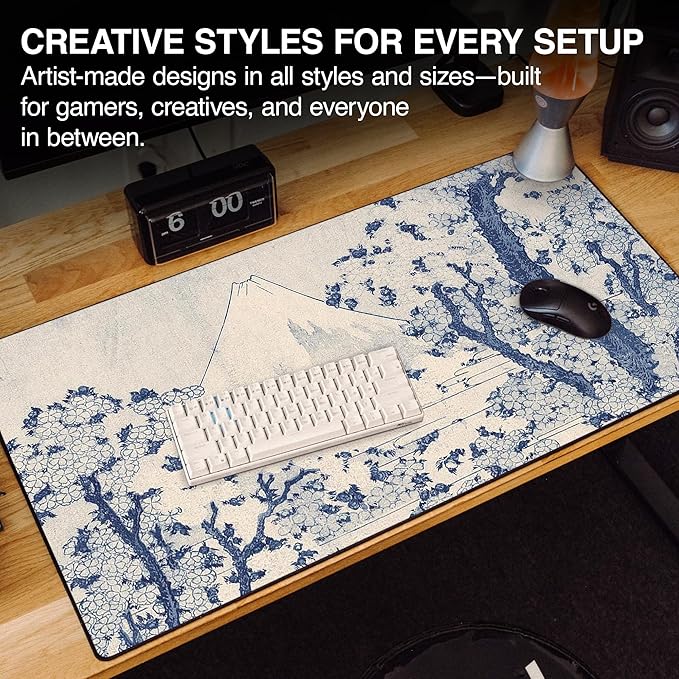 MPCO. Mount Fuji with Cherry Trees Large Gaming Desk Pad - 36" x 17" Aeroglyde Fabric Orignal Desk Mats - Non-Slip, Washable, Smooth Glide for Precision Gaming & Work