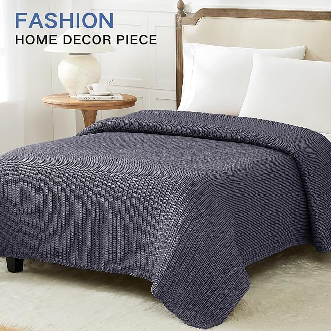 Guohaoi Knitted Weighted Blanket for Adults (Dark Grey 60"x80" 25lbs) No Beads Cooling Throw Blanket for Hot Sleepers, Home Decor Breathable Chunky Knit Heavy Blanket Use on Queen/King Size Bed