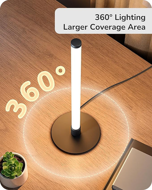 EDISHINE LED Table Lamp, Modern Slim Bedside Lamp with 360° Illumination, Stepless Dimming & 3 Color Temperature, Nightstand Lamp for Bedroom, Living Room, Black