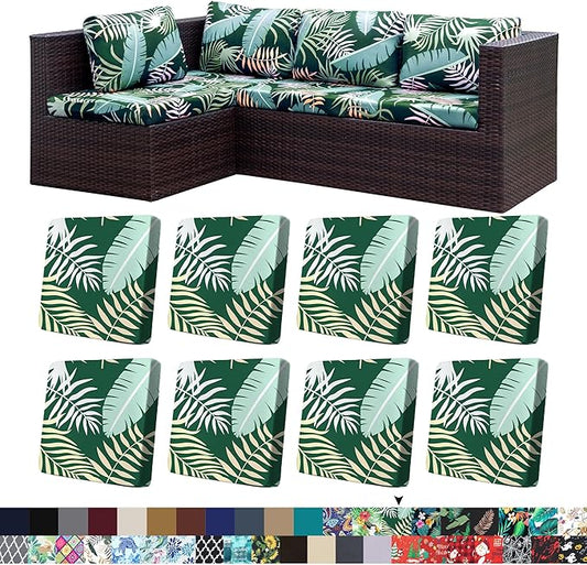 8Pcs Stretch Patio Cushion Covers,Outdoor Couch Covers Replacement,Outdoor Couch & Sofa Slipcovers,for Patio Furniture Cushion Covers,Washable Reusable Furniture Protector (Green Forest, Cover Only)