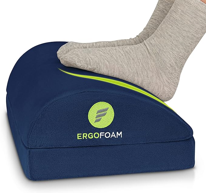 ErgoFoam Foot Rest - Chiropractor-Endorsed Orthopedic Teardrop Design 2in1 Adjustable Premium Under Desk Footrest for Lumbar, Back, Knee Pain (Navy Blue)