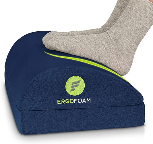 ErgoFoam Foot Rest - Chiropractor-Endorsed Orthopedic Teardrop Design 2in1 Adjustable Premium Under Desk Footrest for Lumbar, Back, Knee Pain (Navy Blue)