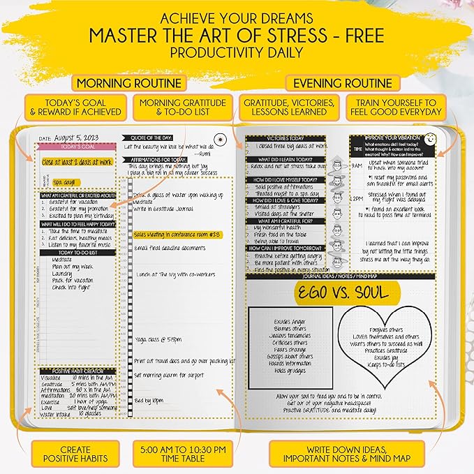 Gratitude Journal for Women & Men - 5 Minute Self Care Journal | 90-Day Undated Daily Planner for Positivity, Affirmations & Manifestation | Guided Mindfulness, Reflection | Vision Board + Stickers