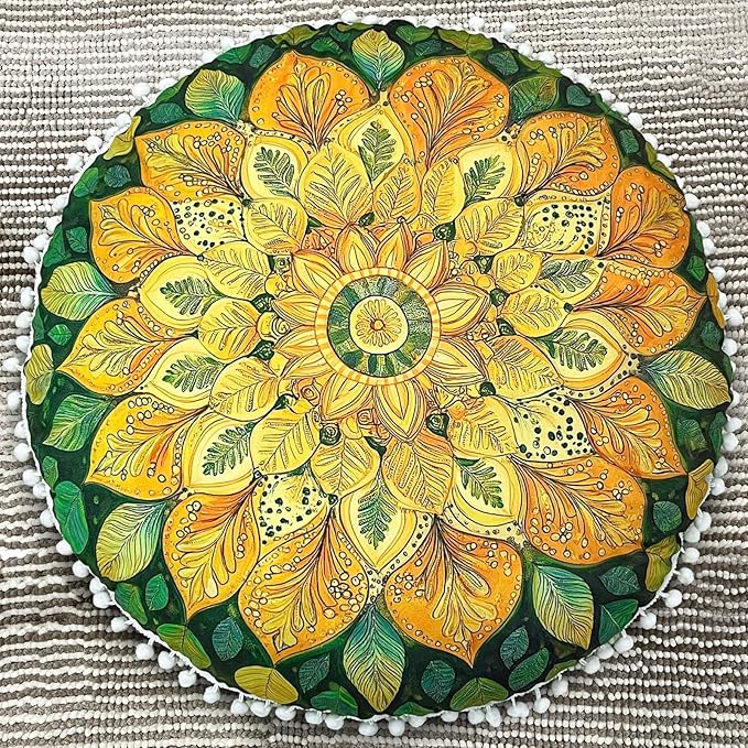 32 in Meditation Floor Cushion, Round Large Floor Pillow for Adult, Yoga Pillows for Sitting On Floor, Boho, Memory Foam Filling