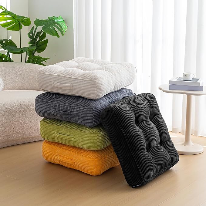 6" Washable Floor Pillow Cushion for Adults, Meditation Cushion Pillow, Large Square Floor Sitting, Removable Tufted Corduroy Cover, for Tatami Living Room or Yoga, 22x22 Inch, 2Pack, Machine Washable
