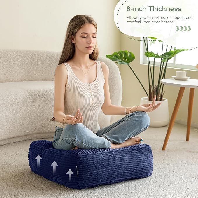 8" Washable Floor Pillow Cushion for Adults, Meditation Cushion Pillow, Large Square Floor Sitting, Removable Tufted Corduroy Cover, for Tatami Living Room or Yoga, 22x22 Inch, 2Pack, Machine Washable