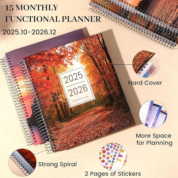 CAGIE 15 Month Planner Oct 2025-Dec 2026 Hourly Daily 2025-2026 Weekly Monthly Planners for Women 25-26 Day Hardcover Calendar Agenda with Stickers, 8.5 x 11