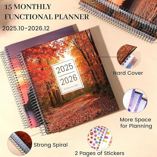 CAGIE 15 Month Planner Oct 2025-Dec 2026 Hourly Daily 2025-2026 Weekly Monthly Planners for Women 25-26 Day Hardcover Calendar Agenda with Stickers, 8.5 x 11