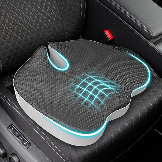 Car Seat Cushion,U-Shaped Memory Foam Seat Cushion for Back Pain Relief - 2.8In Thick Ergonomic Car & Office Chair Pad with Coccyx Cutout, Removable Cover,Universal Fit, Easy to Install(Black)