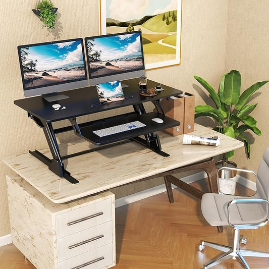 42 inch Stand Up Desk Converter, Height Adjustable Sit Stand Desk Riser, Black, 42PB