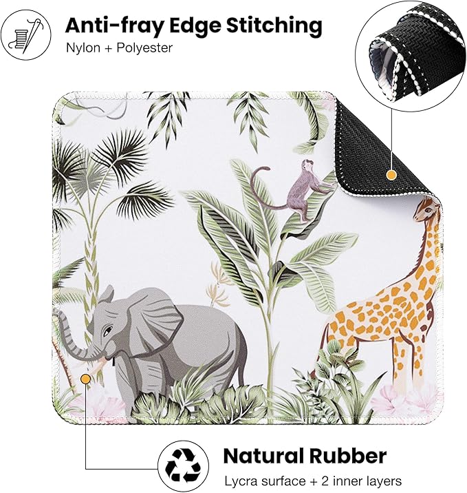 ALOANES Waterproof Mouse Pad with Stitched Edge, Premium-Textured Mouse Mat, Non-Slip Rubber Base Mousepad for Laptop, Computer & PC, Desk Mat for Gamer, Office & Home, Zoo