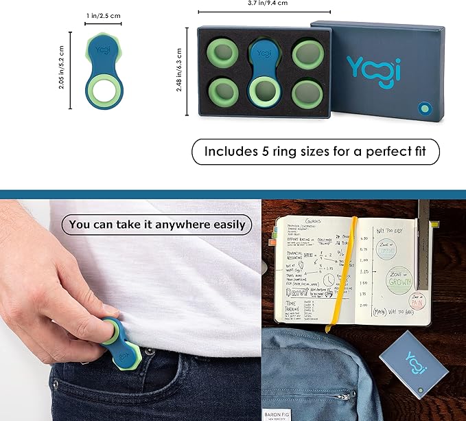 Yogi Fidget Toy – Silent Sensory Spinner for Adults & Kids – Stress Relief Fidgets for ADHD, Anxiety – Fidget Toys for Adults – Includes 5 Finger-Fit Rings – Work, School & Travel – Ocean