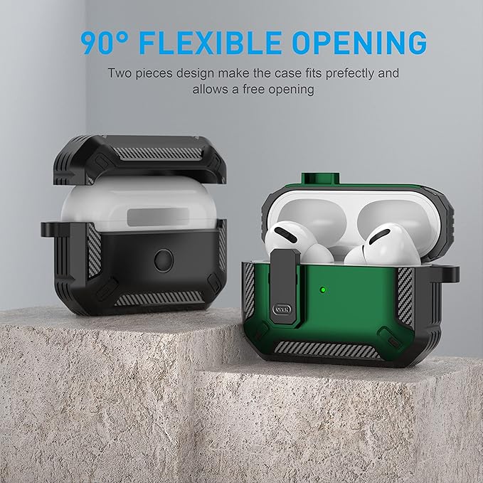Maxjoy for AirPods Pro Case Cover with Lock, AirPods Pro 1st Generation Case for Men Military Rugged Protective Cover with Keychain Compatible with Apple AirPod Pros 2019 Front LED Visible, Green