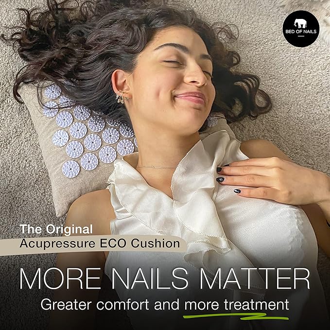 Original Premium Comfortable ECO Acupressure Pillow Flat Cushion, 2520 Acupuncture Pressure Points for Neck Pain, Back Pain, Stress Relief, Linen Tote Bag, 16x11x4