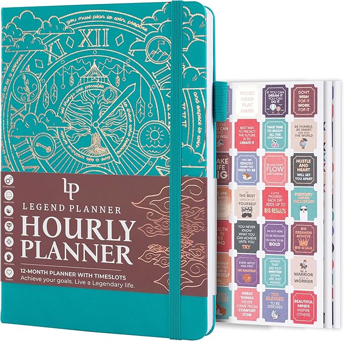 Legend Planner Hourly Schedule Edition – Deluxe Weekly & Daily Organizer with Time Slots. Time Management Appointment Book Journal for Work & Personal Life, Undated, A5 Hardcover – Viridian Green