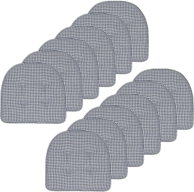 Sweet Home Collection Chair Cushion Memory Foam Pads Tufted Slip Non Skid Rubber Back U-Shaped 17" x 16" Seat Cover, 12 Count (Pack of 1), Houndsooth Navy