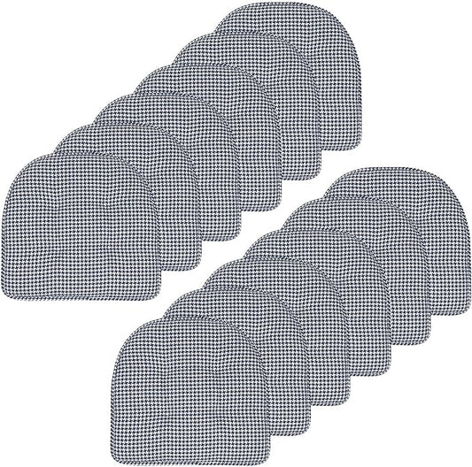 Sweet Home Collection Chair Cushion Memory Foam Pads Tufted Slip Non Skid Rubber Back U-Shaped 17" x 16" Seat Cover, 12 Count (Pack of 1), Houndsooth Navy