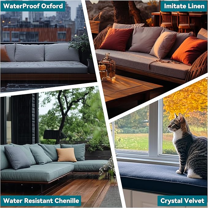 ColourTree Custom Size Cushion Cover, Slipcover Replaceable Bench/Chair Cushion Cover, Furniture/Window Seat Cover, 100+ Colors/Fabrics Can Choose (Custom Size Cover Only) (1 Inch Thick)