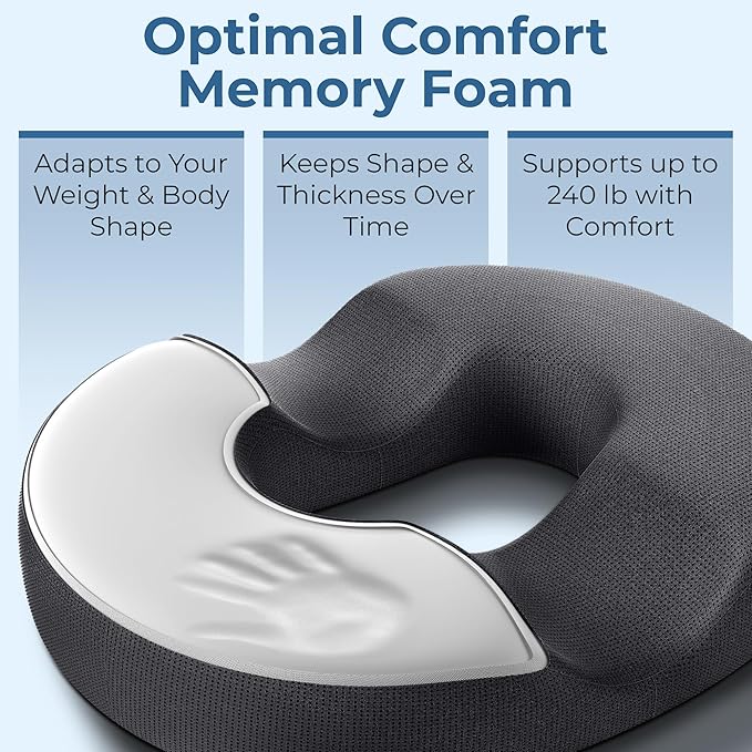 5 STARS UNITED Donut Pillow Hemorrhoid Tailbone Cushion – Large Cushion for Pain Relief – Coccyx, Prostate, Sciatica, Pelvic Floor, Pressure Sores, Pregnancy, Postpartum Recovery, Dark Gray