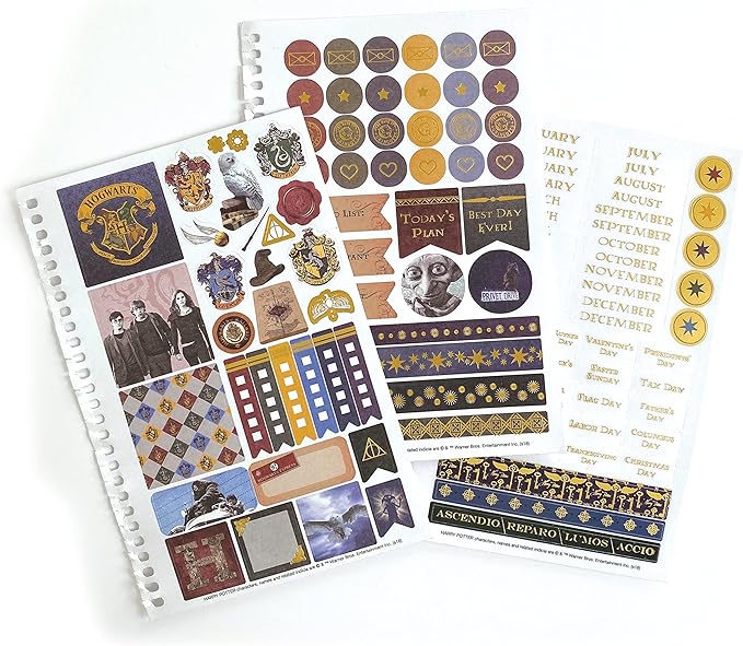 Paper House Productions Harry Potter 12 Month Undated 7.5" Planner with Month and Event Flag Stickers - Hogwarts Founders Crest