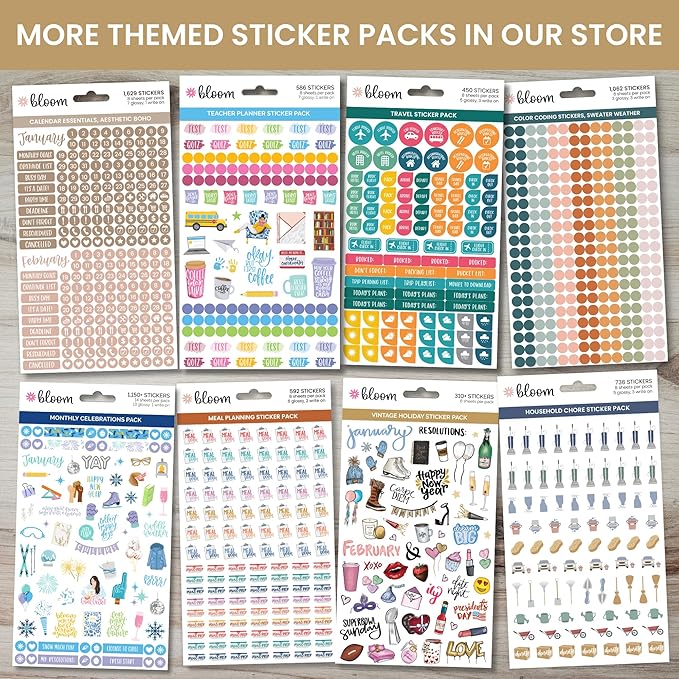 bloom daily planners Student Planner Stickers - 8 Sheets / 672 Stickers - Essential School Themed Variety Pack for Academic Year Planning - Icons & Illustrations to Track Assignments, Exams, & More