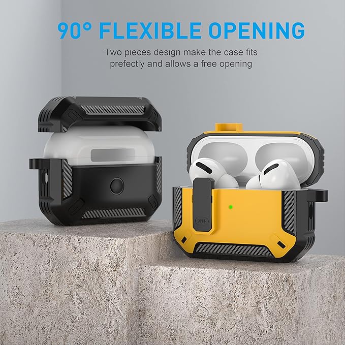 Maxjoy AirPods Pro 2nd/1st Generation Case Cover with Lock, AirPods Pro 2 Protective Case with Keychain Compatible with Apple AirPod Pro2 2023 USB C Cable 2022 Lightning Cable/ Pro1 2019, Yellow