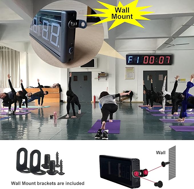 Large Countdown Clock Interval Gym Timer with Remote Wall Mount Ultra-Clear Digital Gym Clock for Workout 15" x 4.7" Aluminum Housing 6ft Power Cord