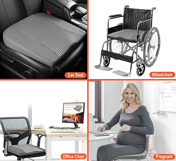 Car Seat Cushion, Comfort Memory Foam Car Cushions for Driving - Sciatica & Lower Back Pain Relief, Driver Seat Pillow for Auto, Office Chair, Wheelchair - 4D Mesh Dark Grey
