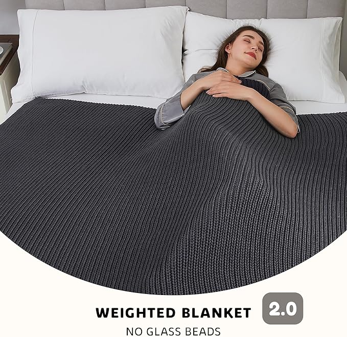 L'AGRATY Knitted Weighted Blanket - 60"x80" 20lbs Cooling Chunky Knit Heavy Blanket for Adults Braided Crochet Throw Thick Cable Yarn Knit Decorative Blanket No Beads Evenly Weighted Machine Washable