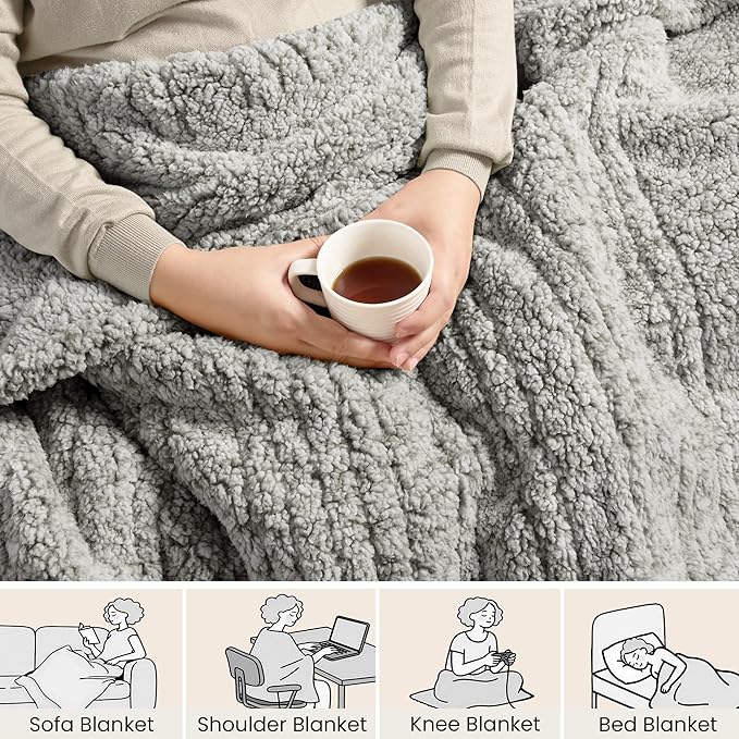 Electric Heated Blanket Full Size 72x84 inches, Fast Heating w/ 10 Heat Settings & 2/4/8/10H Auto Timer, Double-Sided Sherpa, Ultra Soft & Cozy for Couch, Bed, Office, Machine Washable, Light Grey