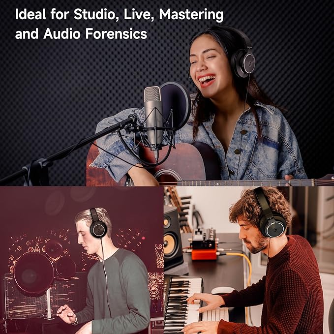 Wired Over Ear Headphones, Studio Monitor & Mixing DJ Headphones with 50mm Neodymium Drivers and 1/4 to 3.5mm Jack for Guitar AMP Podcast Piano Keyboard (Black-Red)