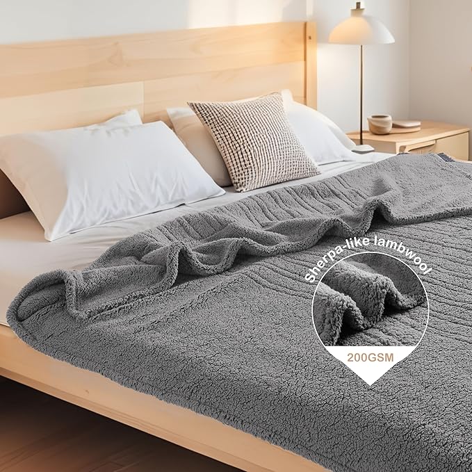 Electric Heated Blanket 6 Heating Settings & 10H Auto Off Full 72×84 Ultra-Soft Warm Machine Washable Home Office Light Gray