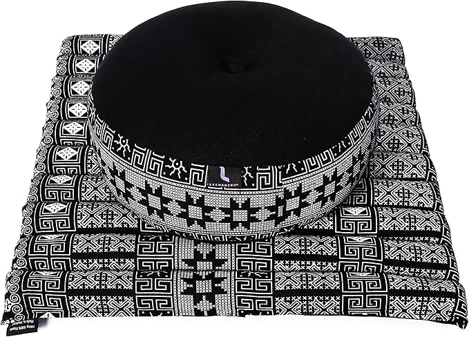 Leewadee Meditation Cushion Set – 1 Small Zafu Yoga Pillow and 1 Small Roll-Up Zabuton Mat Filled with Kapok